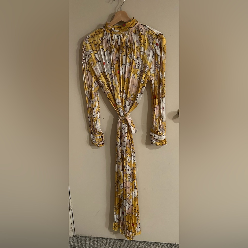 Beulah Style Leila Floral Pleated Yellow Maxi Dress